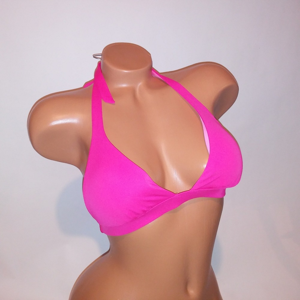 Victoria Secret Swim Bikini Top Small Pink Halter Triangle Removeable Push Up